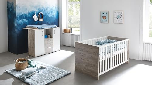 Arthur Berndt BABYZIMMER Set 2-TLG. / Wickelkommode mit abnehmbarem Aufsatz, Babybett 70x140cm inkl. Lattenrost