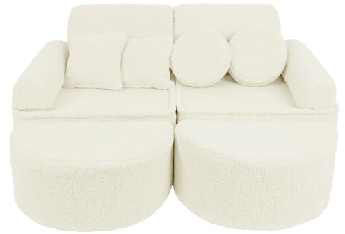 MEOWBABY Kindersofa – Spielsofa für Kinder – Weiche Klappsofa mit Schlaffunktion – Kuschelecke für Kinderzimmer, Cord, Ecru