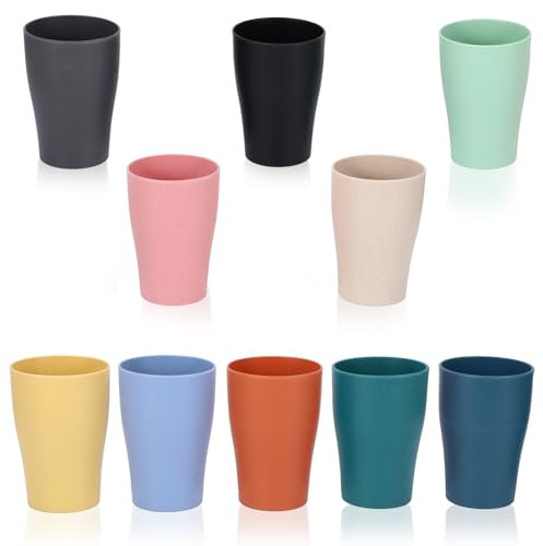 OurLeeme Wiederverwendbare Kunststoffbecher, unzerbrechlich, für Picknick, Reisen, Picknicks, Party, spülmaschinen- und mikrowellengeeignet, 10 Farben, Campingbecher für Kaffee, Tee, Milch, 10 Stück