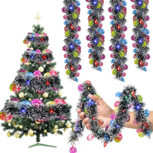 Weihnachtsgirlande mit Beleuchtung, 5M 50LED Weihnachtsdeko Lichterkette Tannengirlande Künstlich Weihnachten Deko Girland Weihnachtskranz Lichterkette Weihnachtsdeko für Innen und Außen (Grün Bunt)