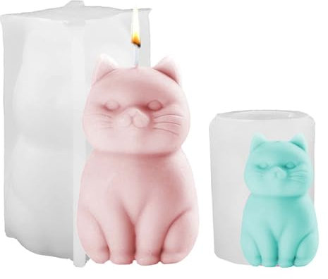 2 Stück 3d Katzen silikonformen gießformen WISIRENT, Silikonform Kerzenhalter Katze Epoxidharz Formen Silikon Katzen, Katze Kerzenformen Gießen kerzenformen zum gießen für Diy Kerzen Gips Handwerk