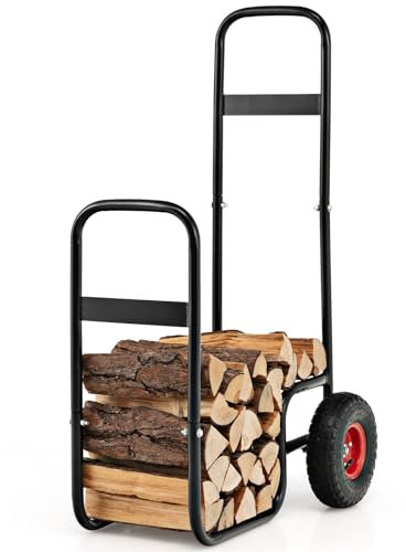 FANTASK Carro de leña de Metal con Ruedas de hasta 100 kg, Carro de Madera para leña, Color Negro, para Transporte y Almacenamiento de leña