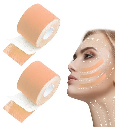 Face Lifting Tape - 2.5 cm X 5 m Multifunktion Anti Falten Face Tape, High Elastic Kinesiology Facial Stirn Augen Lippen Wrinkle Patches, Doppelkinn Entferner, Gesichtstape Gegen Falten,2 Rolls