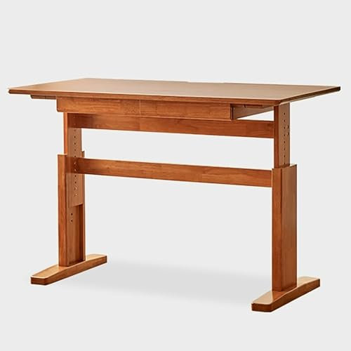 EKDJSN Schreibtisch aus Holz, Höhenverstellbares Stehpult, Bürotisch mit 2 Schubladen, Ergonomischer Computertisch, Gleitschiene aus Massivholz(140x70cm/55.1x27.5in)