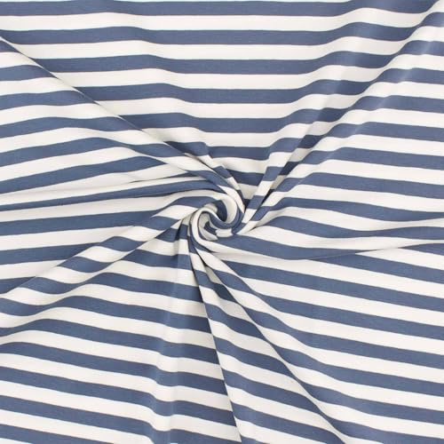Jersey Stoff Streifen 10mm, gestreift | 50cm x 150cm (jeansblau/weiß) | Leichter Baumwolljersey - Garngefärbt - Länge am Stück in 0,50 Meter Schritten