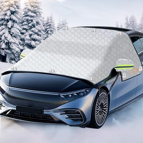 Maxee Frontscheibenabdeckung Winter, Windschutzscheibenabdeckung Auto 10 Magnet, Türgriffe abdecken, Scheibenabdeckung Abdeckung Auto Frontscheibe Für Die Gegen, Schnee, EIS, Frost-Silber