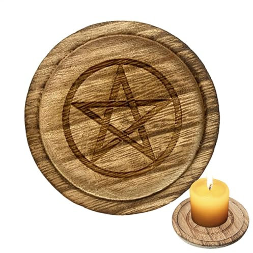 Tableta de altar de brujas - Candelador de pentáculo, accesorios de altar para el hogar | Con patrón de pentagrama, decoración vintage, bandeja de joyería de madera para bodas, decoración del hogar, c