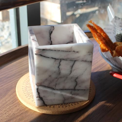 Lilac Marble Toothbrush Holders for Bathroom, Natural Marble Canisters, Makeup Brush Holder Countertop Organizer