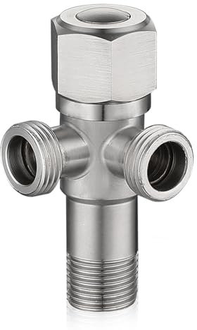 1 robinet d'équerre universel 1/2 avec 2 sorties - Raccord d'eau - Valve d'angle - Double valve en acier inoxydable pour filetage mural 1/2