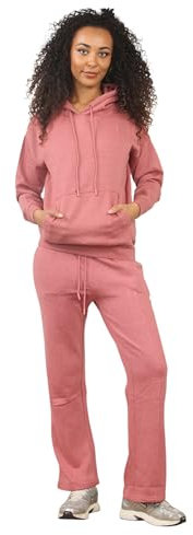 imporio 11 Damen 2-teiliges Pullover-Set mit Kapuze und offenem Saum, lässiger Trainingsanzug, Loungewear, Outfit UK S-XL, Dusty Rose, L