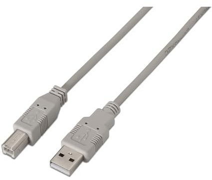 Cable USB 2.0 para impresora Tipo AM-BM, 3.0 metros, color beige, para transmisión de datos y conexión de dispositivos.