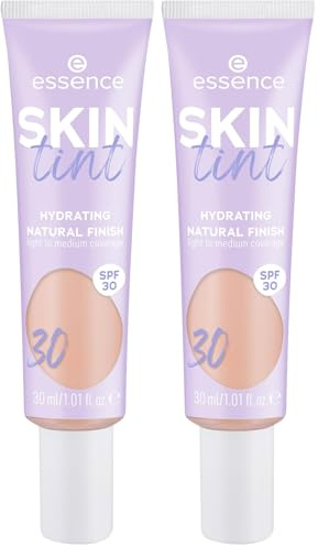 essence SKIN tint, Make-up, Nr. 30, Nude, feuchtigkeitsspendend, natürlich, vegan, ölfrei, UVA- und UVB-Filter + SPF 30, ohne Parfüm, 2er Pack (30ml)