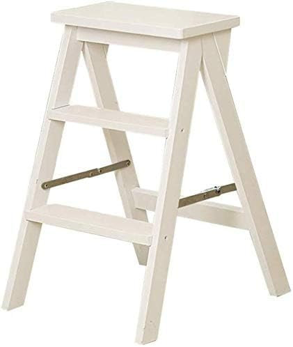 XXLNBJKA 3 Step Folding Step Stool Ladder Chair for Home Garden Tool Wooden Stepladder with Wide High Stool White Color