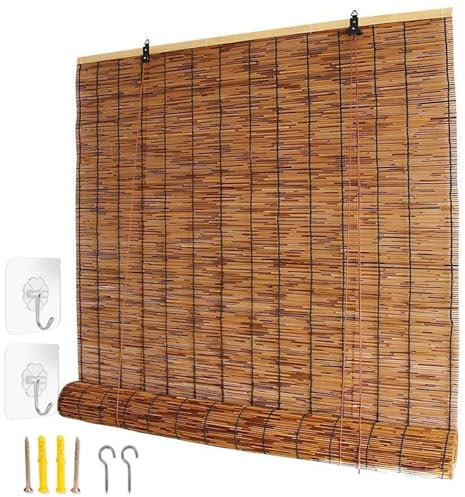 Store Bambou Exterieur, Rideau Enrouleur Roseau Interieur, Jalousie Romains avec Levage Occultant 70%, pour Fenêtre & Porte Pergola Terrasse Jardins Balcon 40 50 65 80 90 100 115 130 145 160 180cm