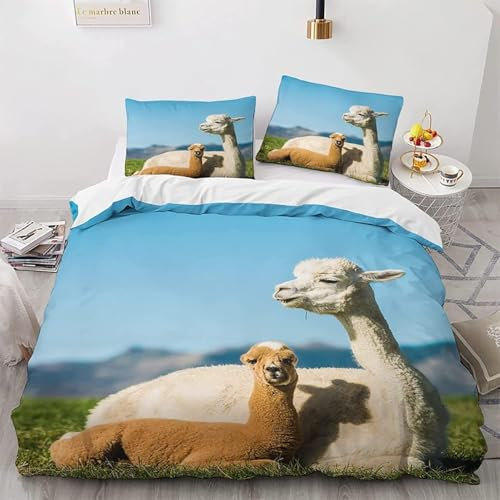 PUOJIEAT Bettwäsche 135x200 Alpaka Weich Mikrofaser Bettwäsche-Sets Alpaka Bettbezug mit 1 x Kissenbezug 80x80 cm 3D Bettzeug Set e.1756