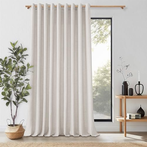 MRTREES 1 Stück Gardinen mit Ösen Leinen Halbtransparent für Große Fenster, 225 cm Lang, 200 cm Breit, Landhaus Gardine Wohnzimmer Vorhänge Ösenschal, Vorhang Leinenoptik Lichtdurchlässig