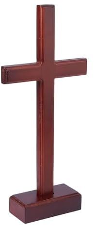 DICOSMETIC 31.5x14.5cm Wand und Tischholz Kreuz Kruzifix Stehend Oder Hängend Christliches Kreuz Jesus Holzkreuz Mit Abnehmbarem Ständer Für Weihnachtskirche Hausdekoration Dunkelrot