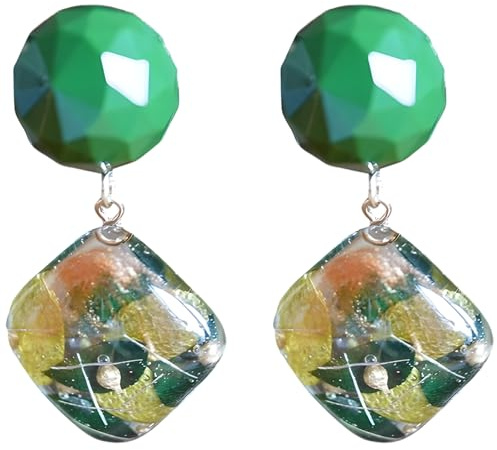 Generic Handgefertigte gepresste Blumen-Ohrringe mit Sterlingsilber-Nieten, echte Hortensien und Eukalyptus, einzigartiger Schmuck, 4,1 x 2,2 cm