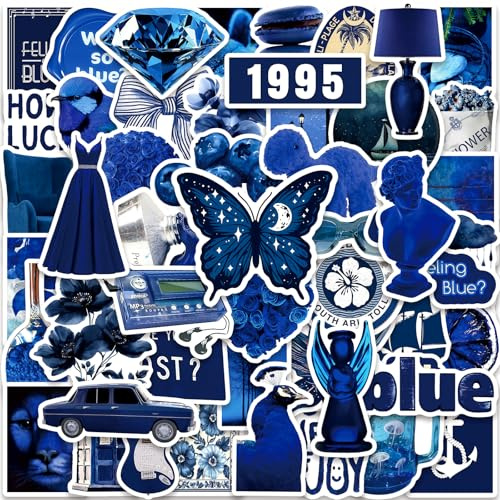 PRETTYSUNSHINE Blau Aufkleber 50 Stück, Wasserfeste Graffiti Anime Sticker für Laptop Kindle Kühlschrank Koffer Fotoalbum Journal Scrapbook Skateboard Helm Motorrad