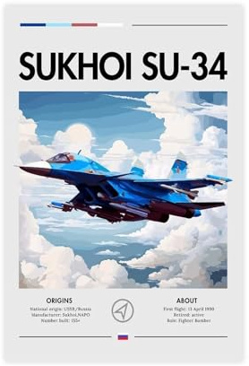 NKALFGH Sukhoi Su-34 Bomber-Druck, Leinwand-Poster, Wandkunstdruck, Bild, Gemälde, 30 x 45 cm