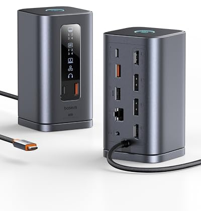 Baseus Docking Station Spacemate-Serie 11-in-1 Dockingstation 3 Monitore mit 2*HDMI 1*DP 4K@60Hz, 3*USB-A/C 10Gbps, 1 Gbps Ethernet, 100W PD, Kompatibel für Laptop
