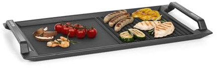 Klarstein Delicatessa - Grill pan, Grill Plate for Induction hobs, Accessories, hob: 43.5 x 23 cm, Half & Half: Frying Plate and Ribs, Non-Stick Coating, Iron, Black