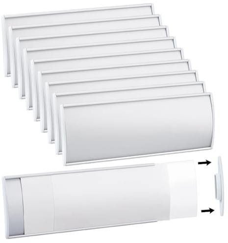 MAYJOYDIY 10 Pack Aluminum Name Plate Holder 21 x 8 cm Office Door Curved Sign Holder Self Adhesive Aluminum Nameplate Frame for Business Corporate Use Office Wall Door Table Meeting, White