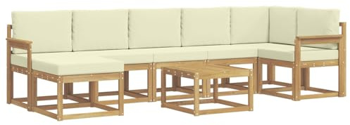 vidaXL Outdoor-Sofagarnitur mit Kissen 8 pcs Weiß und Creme Polyester, Modernes Garten-Sofa-Set, Flexible Sitzgelegenheiten, Akazienholz, Lounge für Poolbereich, schnell zusammengebaut