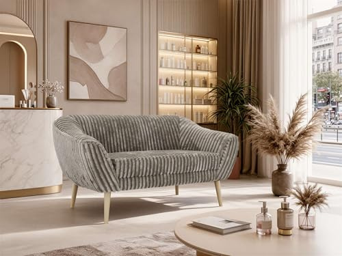 MKS MEBLE Sofa PIRS 2-Sitzer - Skandinavisches Design Couch, Gesteppte Polsterung, Wellenfederung, bequemes Polstersofa für Wohnzimmer - Buche Beine, Hellbraun Cord