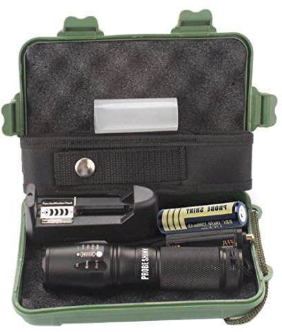 Anglewolf X800 Zoomable XML T6 LED Tactical Police Flashlight 18650 Battery con Custodia Rigida