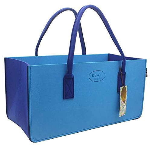 RAIKOU KULT Filz-Tasche Shopper NEU Filzkorb Einkaufstasche Henkeltasche Zeitungskorb Stabile Kaminholztasche Zeitungsständer auch für Spielzeug Garten Picknick Strand (Blau/Navy,50x25x25cm)