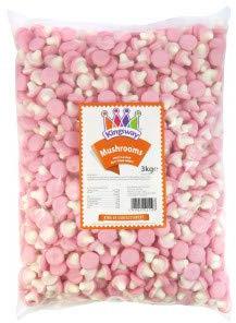 Kingsway Original Foam Pink and White Fruit Flavour Mushrooms Kids Fun Traditional Sweets (500g)