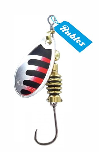 Rublex - Pack de 5 Cucharillas de Pesca Celta-3 ANR | Cebo Artificial de Pesca con Anzuelo Simple sin Muerte Fácilmente Intercambiable con Sistema Quita-Vueltas, Color ANR Plata Negro Rojo, 5gr