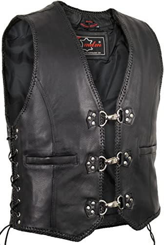 MDM Chaleco de cuero hebillas moto (L)