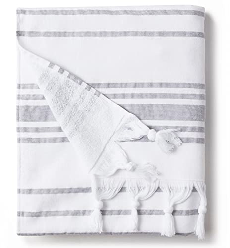 Laguna Beach Textile Co. Soft Turkish Fouta Beach Towel - White Stone Gray, 400 GSM
