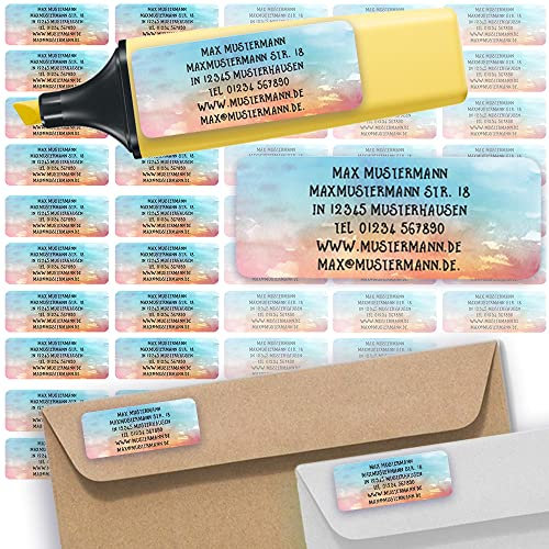 Adress-Etiketten - Adress-Aufkleber Sticker Namensaufkleber mit Ihrem Wunschtext 57x 23mm, für 1 bis 5 Zeilen Text - 45 Stück 45 Hintergründe zur Auswahl (23 Watercolor)