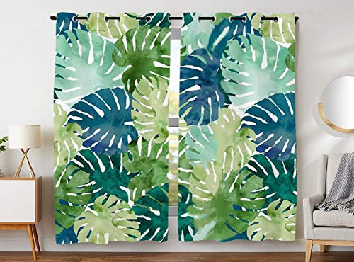 Violetpos 245 x 140 cm Grüne Tropische Pflanze des Aquarells Monstera Gardinen Blickdichter 2er Set Vorhang Verdunkelung mit Ösen für Schlafzimmer Wohnzimmer