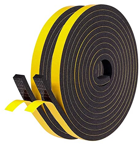 fowong Self Adhesive Foam Tape 20mm(W) x 10mm(T) Closed Cell Home Window Seal Door Insulation Weather Stripping SoundProof Foam Seal Strip Total 4M Long (2 Rolls of 2M Long Each)