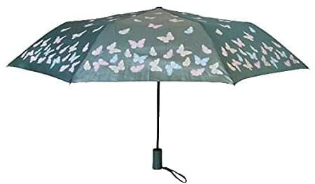 Goodforgoods Regenschirm mit Farbwechsel, Schmetterling, mehrfarbig, grün, faltbar, winddicht, Durchmesser 107 cm, für Damen und Mädchen