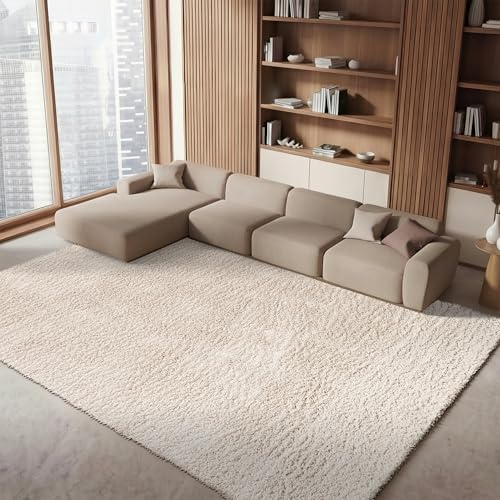 SAFAVIEH Area Rug 8x10 - August Shag Collection - Large - Beige, Solid Pattern, Non-Shedding & Easy Cleaning, Plush Thick Pile, Ideal for Living Room, Bedroom, Dining Space (AUG200D)