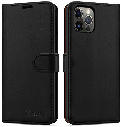 iCatchy for iPhone 12 Case/iPhone 12 Pro case Leather Wallet Book Flip Folio Stand View Case Compatible with iPhone 12 / iPhone 12 Pro (6.1'') Phone Cover (Black)