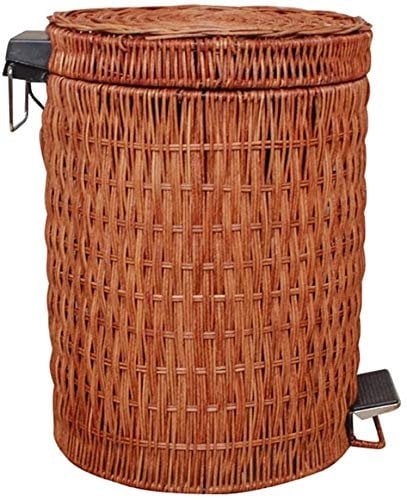 GLP Papelera redonda de ratán con tapa, cubo de basura con pedal, cubo de basura grande (color: B, tamaño: 5L)