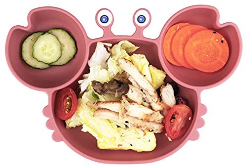 Baby Teller Schüssel mit Absaugung, Rutschfestes Silikon Tischset für Kinder, passend für Hochstuhl, BPA-freier, Spülmaschinen-und mikrowellengeeignet (Leichte Fuchsie)