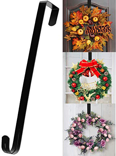 Komotu 15 Wreath Hanger - Metal Over The Door Single Hook Ornament - Black
