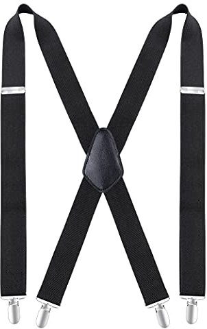 Hosenträger Herren Breit 3,5cm X-förmige Einstellbar Länge und Elastisch Klassisch Hosenträger mit 4 starken Metall Clips für Männer und Damen (Schwarz)