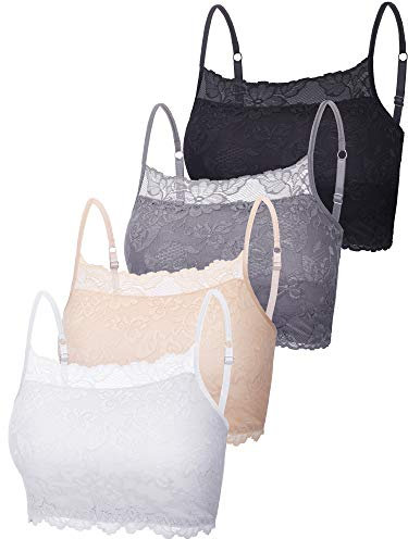 Geyoga 4 Stück Spitzen Bra Top Bralette Sport für Damen(S,Schwarz, Weiß, Beige, Grau)
