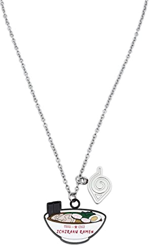 Naruto Shippuden Ichiraku Ramen Metall-Emaille-Anhänger-Halskette mit Silberkette und Verlängerung, Modeschmuck, Kostüm-Cosplay-Zubehör, Anime-Manga-Geschenke und Sammlerstücke, Silber