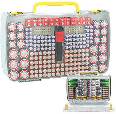 Large Capacity 269 Battery Organizer Storage Case with Tester, Double-Side Battery Holder Container for AA AAA AAAA C D 9V Lithium 3V CR123 CR2032 CR1632 18650 Batteries(Box Only) (Grey)