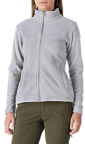 Outdoor Ventures Damen Fleecejacke mit Durchgehendem Reißverschluss Stehkragen Frauen Leichte Fleece Sweatjacke Warme Damenjacke für Laufen, Wandern und Freizeit Hellgrau XL