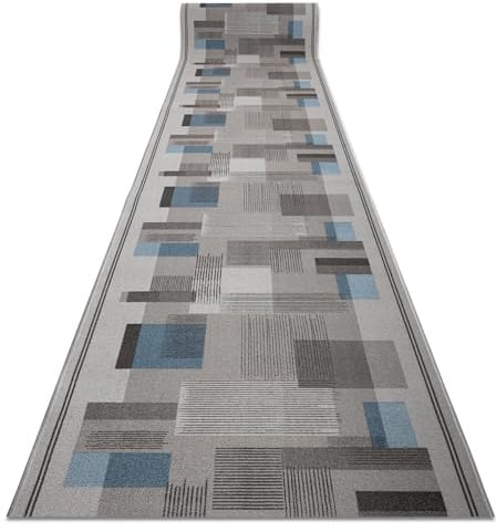 rugsx Antirutsch Teppichläufer Listra - Geometrisch, moderner Kurzflor für Küche, Flur & Wohnzimmer, Meterware, grau 100x590 cm